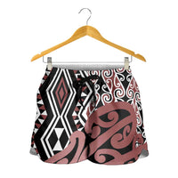 Brown New Zealand Shorts for Women Aotearoa Kowhaiwhai Mix Taniko Art LT14 - Polynesian Pride