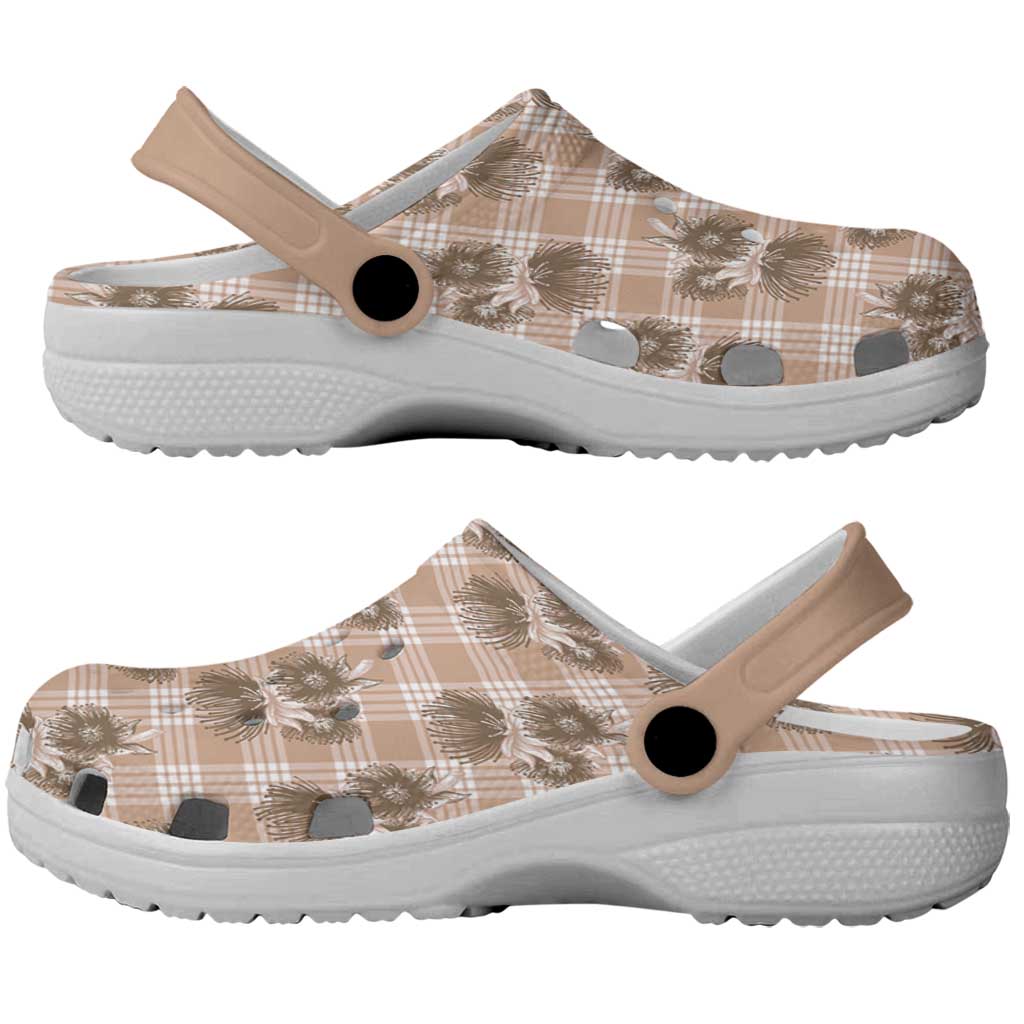 Brown Palaka Hawaii Clogs Shoes Hawaiian Lehua Blossoms