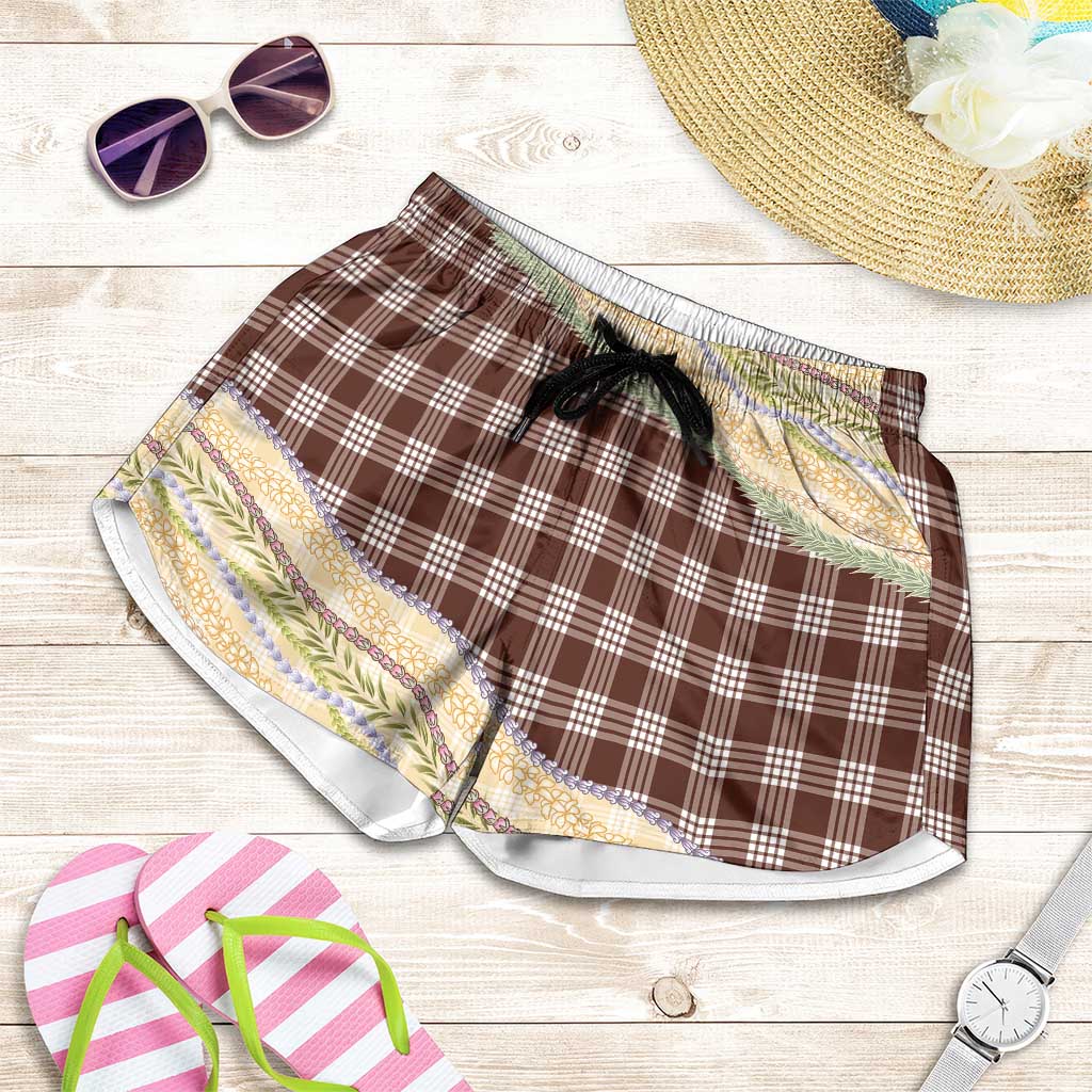 Brown Palaka Hawaii Leis Elegant Vibes Shorts for Women