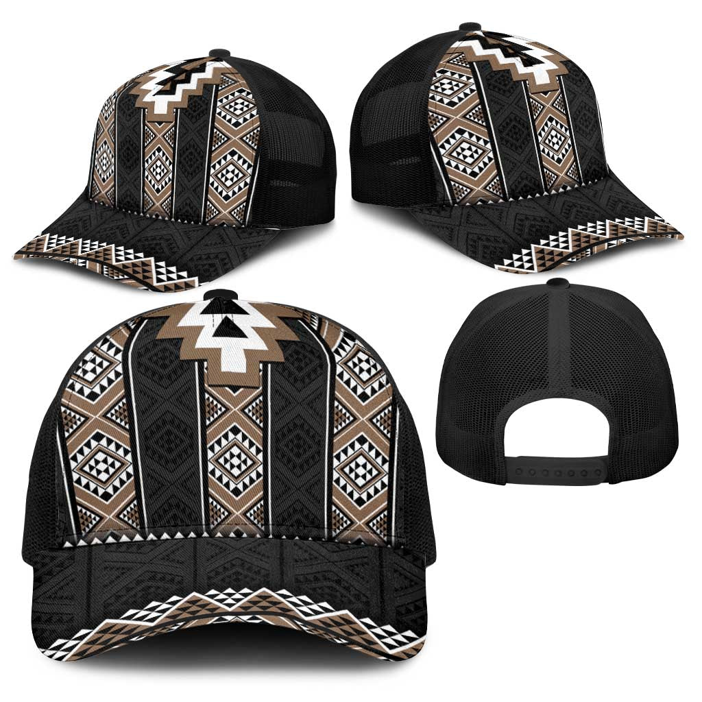 Brown Taniko Aotearoa Baseball Net Cap Niho Taniwha Mix Poutama - Polynesian Pride