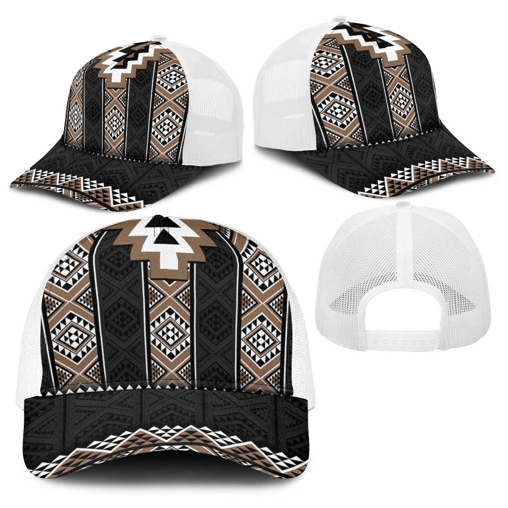 Brown Taniko Aotearoa Baseball Net Cap Niho Taniwha Mix Poutama - Polynesian Pride