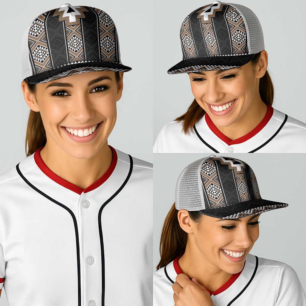 Brown Taniko Aotearoa Baseball Net Cap Niho Taniwha Mix Poutama - Polynesian Pride