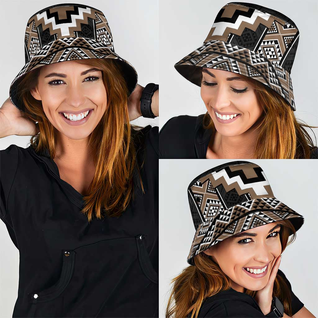 Brown Taniko Aotearoa Bucket Hat Niho Taniwha Mix Poutama LT14