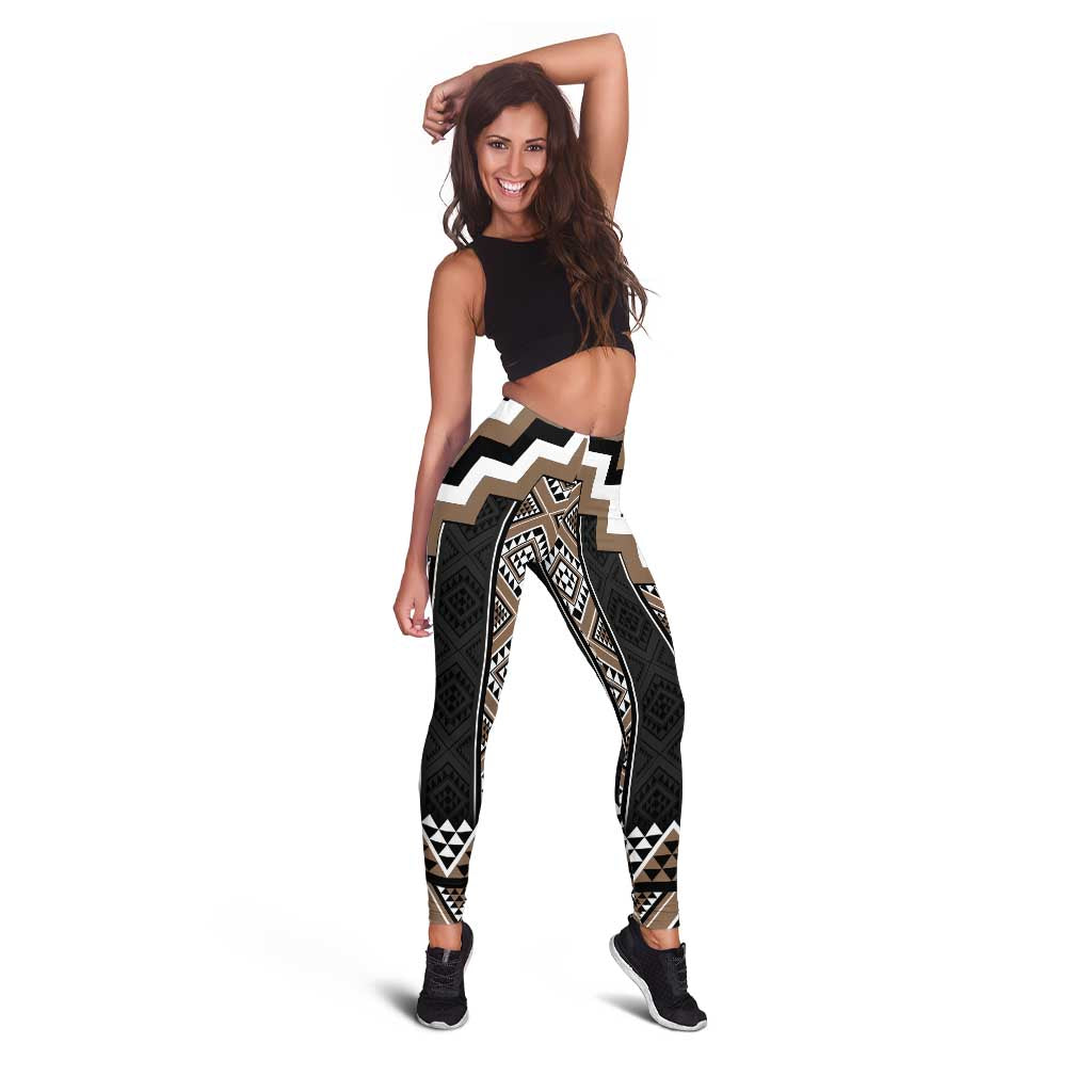 Brown Taniko Aotearoa Leggings Niho Taniwha Mix Poutama LT14