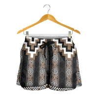 Brown Taniko Aotearoa Shorts for Women Niho Taniwha Mix Poutama
