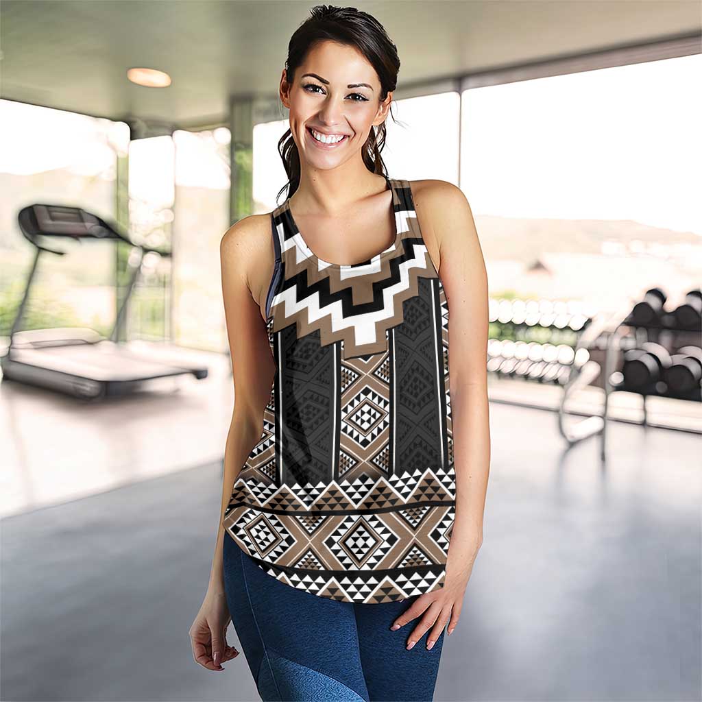 Brown Taniko Aotearoa Women Racerback Tank Niho Taniwha Mix Poutama LT14