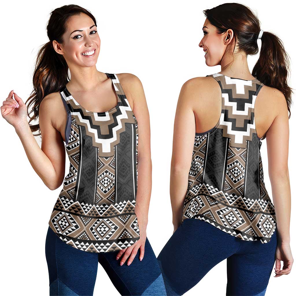 Brown Taniko Aotearoa Women Racerback Tank Niho Taniwha Mix Poutama LT14