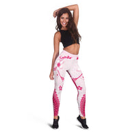 Bula Fiji Leggings Pink Plumeria Masi Tapa Pattern - Polynesian Pride