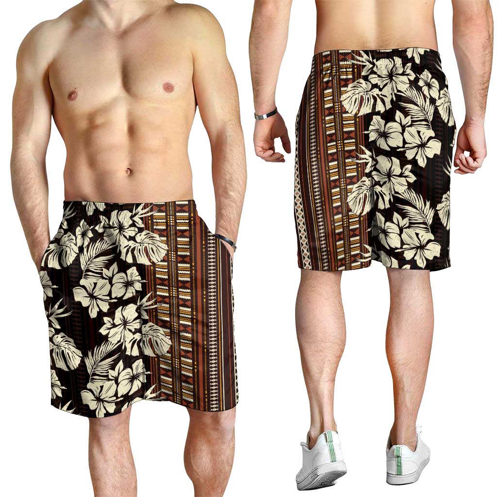 Bula Fiji Masi Shorts for Men Tapa Tropical Hibiscus Half Stylized - Polynesian Pride