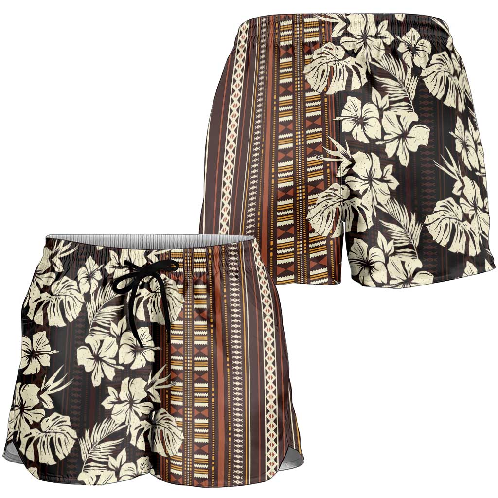 Bula Fiji Masi Shorts for Women Tapa Tropical Hibiscus Half Stylized LT14 - Polynesian Pride