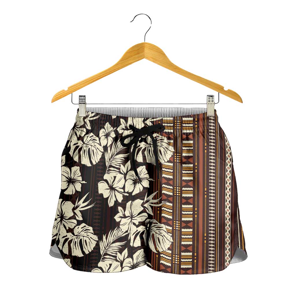 Bula Fiji Masi Shorts for Women Tapa Tropical Hibiscus Half Stylized LT14 - Polynesian Pride