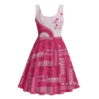 Bula Fiji Midi Dress Pink Plumeria Masi Tapa Pattern - Polynesian Pride