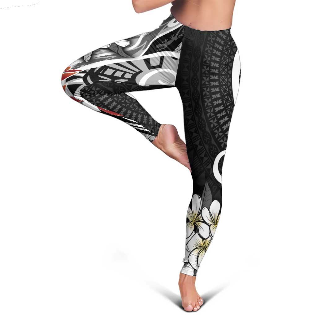 Bula Fiji Tagimaucia Mix Plumeria Masi Tapa Leggings Black