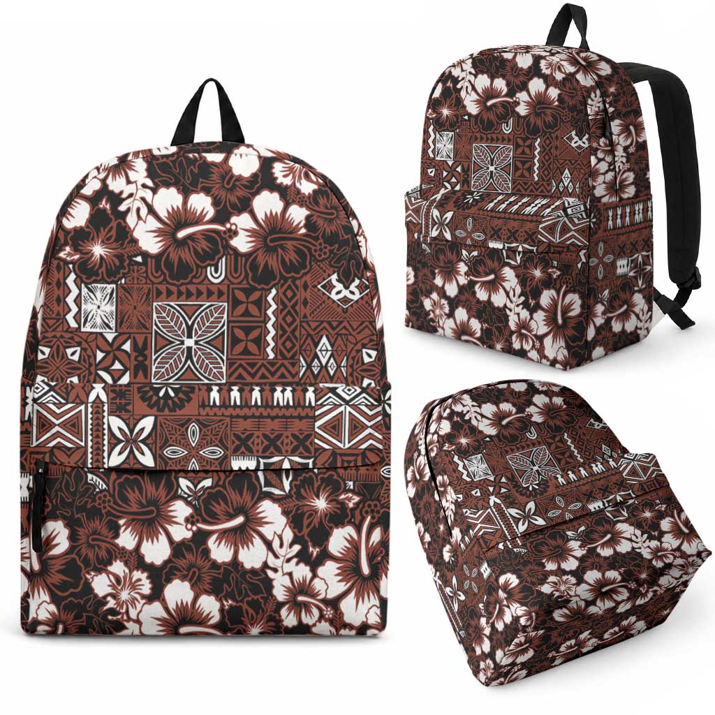 Burgundy Hawaiian Tapa Tribal Hibiscus Backpack