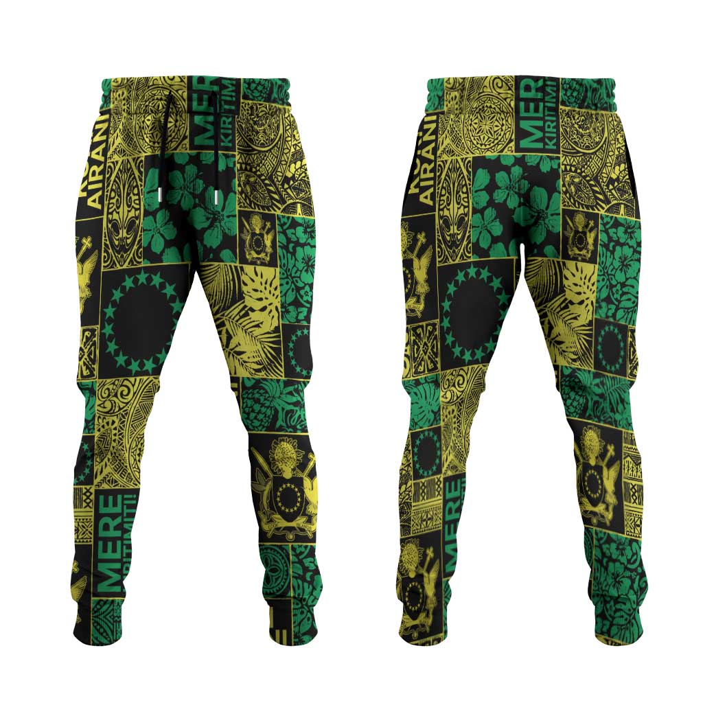 Cook Islands Mere Kiritimiti Jogger Pants Pacific Patchwork Xmas Vibes LT9 Green - Polynesian Pride