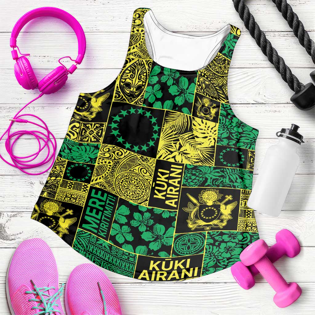 Cook Islands Mere Kiritimiti Women Racerback Tank Pacific Patchwork Xmas Vibes LT9 Green - Polynesian Pride