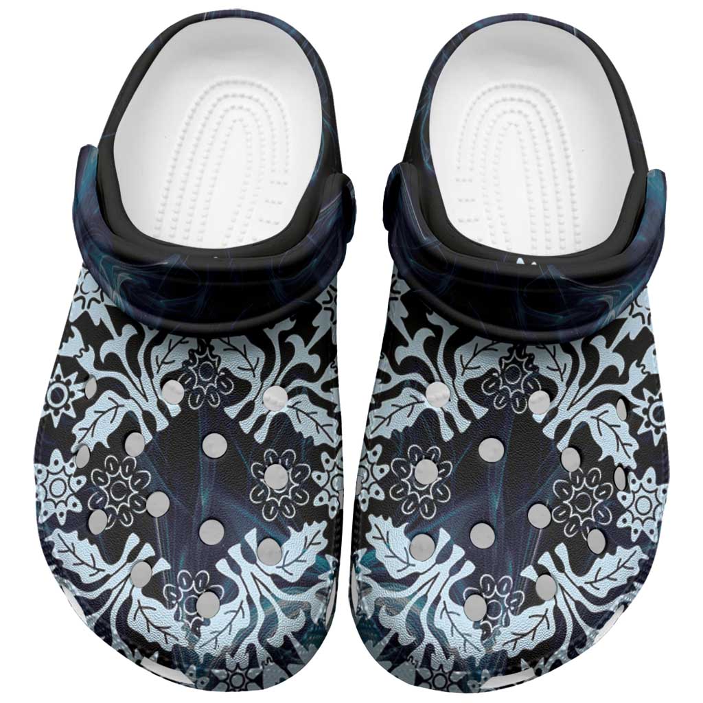Cook Islands Tivaevae Quilt Clogs Shoes Navy Blue Marble