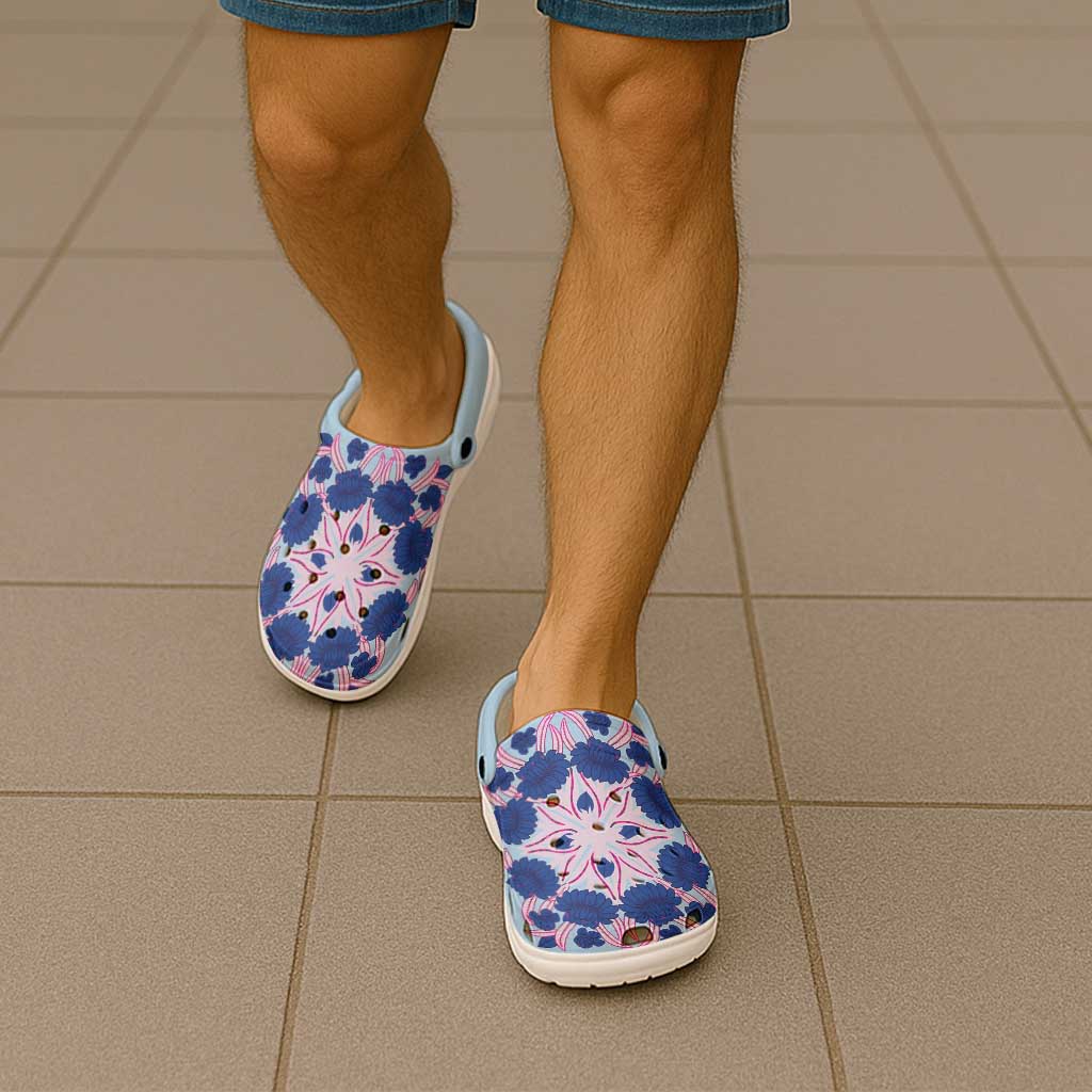 Cook Islands Tivaevae Quilt Clogs Shoes Sky Blue