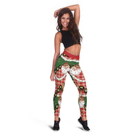 Cowboy Hawaii Mele Kalikimaka Leggings Paniolo Kukui Nut Pikake Lei Red Version - Polynesian Pride