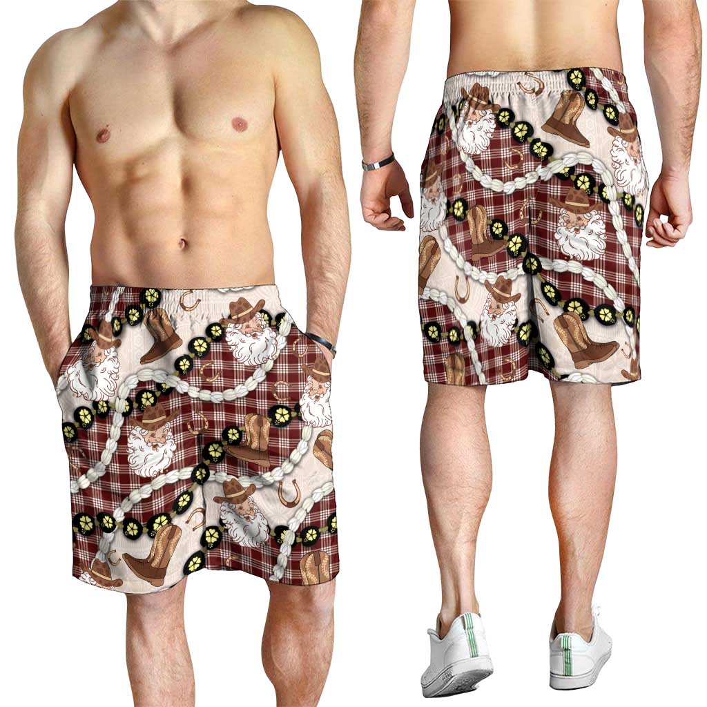 Cowboy Hawaii Mele Kalikimaka Shorts for Men Paniolo Kukui Nut Pikake Lei Burgundy Version LT14 - Polynesian Pride
