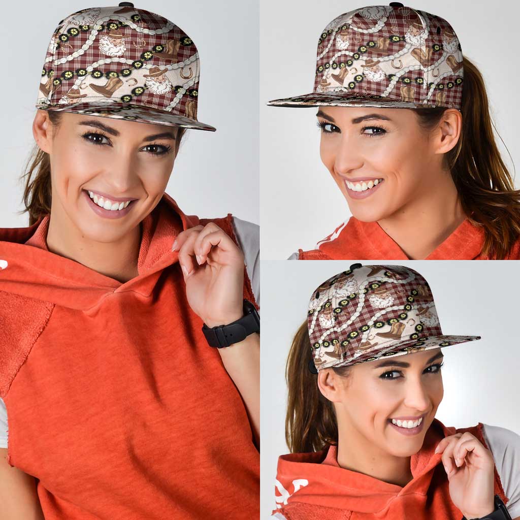 Cowboy Hawaii Mele Kalikimaka Snapback Cap Paniolo Kukui Nut Pikake Lei Burgundy Version - Polynesian Pride
