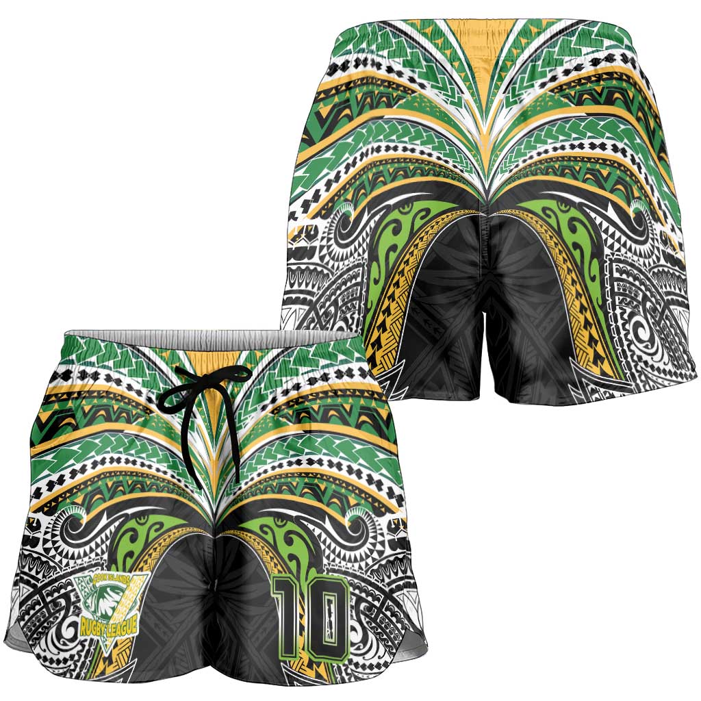 Custom Cook Islands Rugby League Shorts for Women Tatau Tribal Motifs-Black Color LT03 - Polynesian Pride