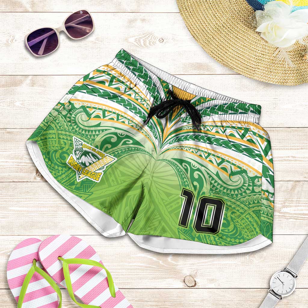 Custom Cook Islands Rugby League Shorts for Women Tatau Tribal Motifs-Light Green Color LT03 Green - Polynesian Pride