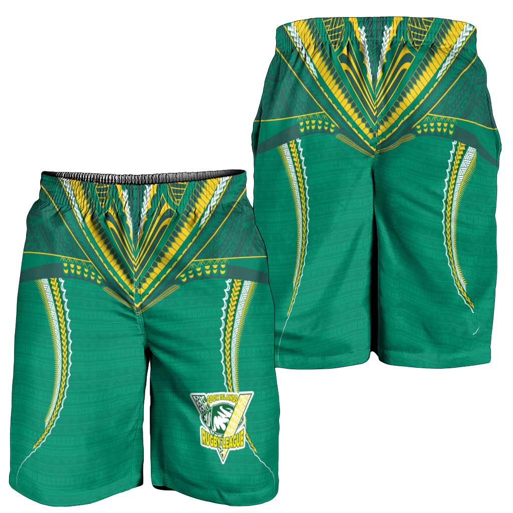 Custom Cook Islands Rugby Shorts for Men Tatau Art Sport Style Green Color
