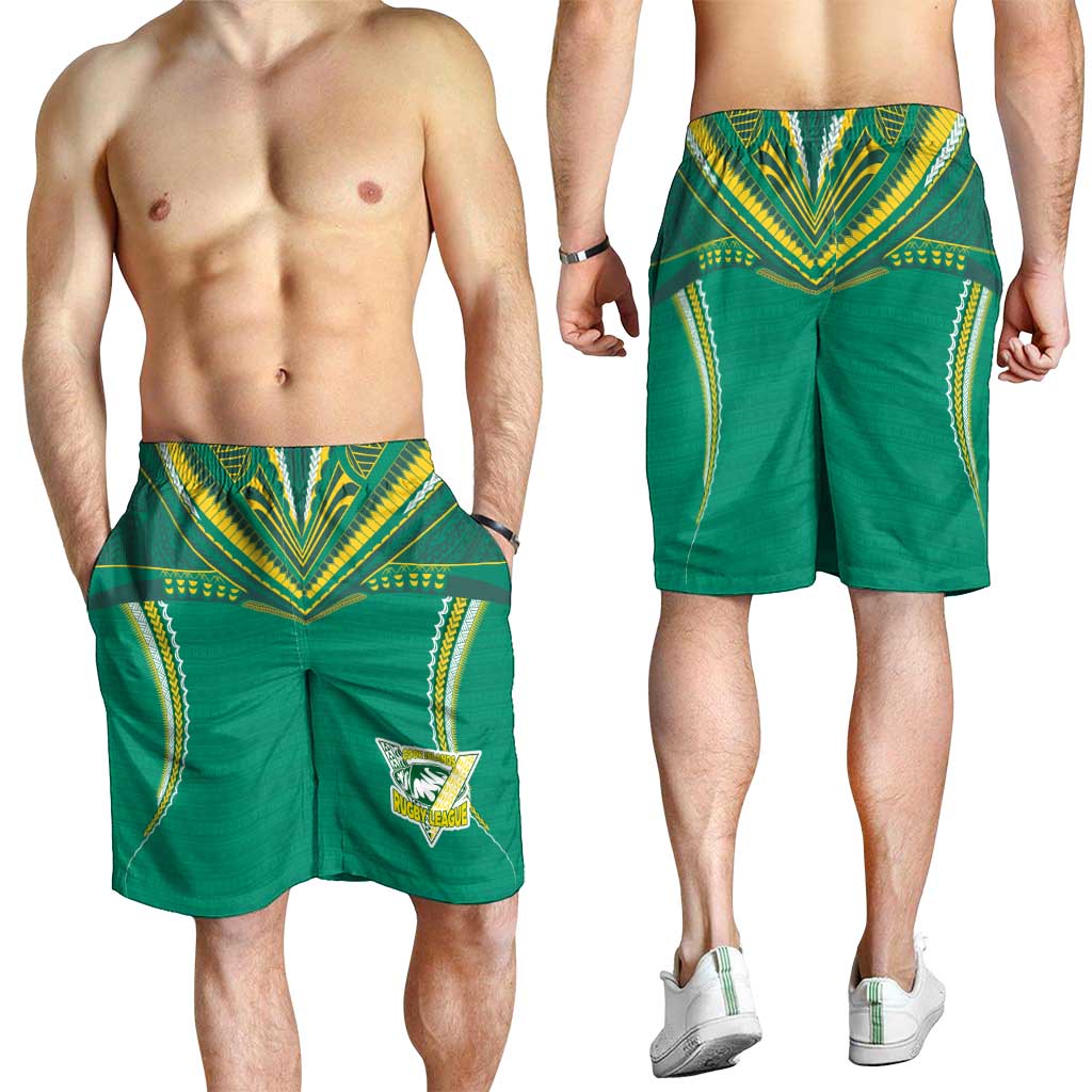 Custom Cook Islands Rugby Shorts for Men Tatau Art Sport Style Green Color
