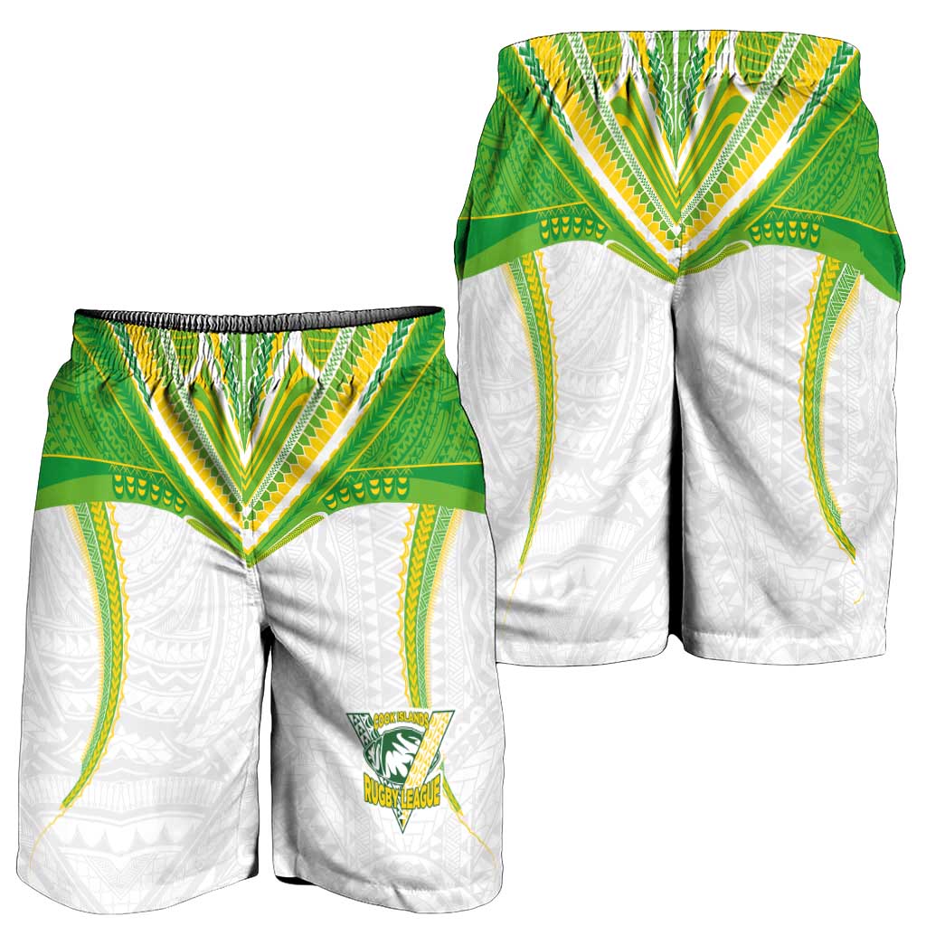 Custom Cook Islands Rugby Shorts for Men Tatau Art Sport Style White Color