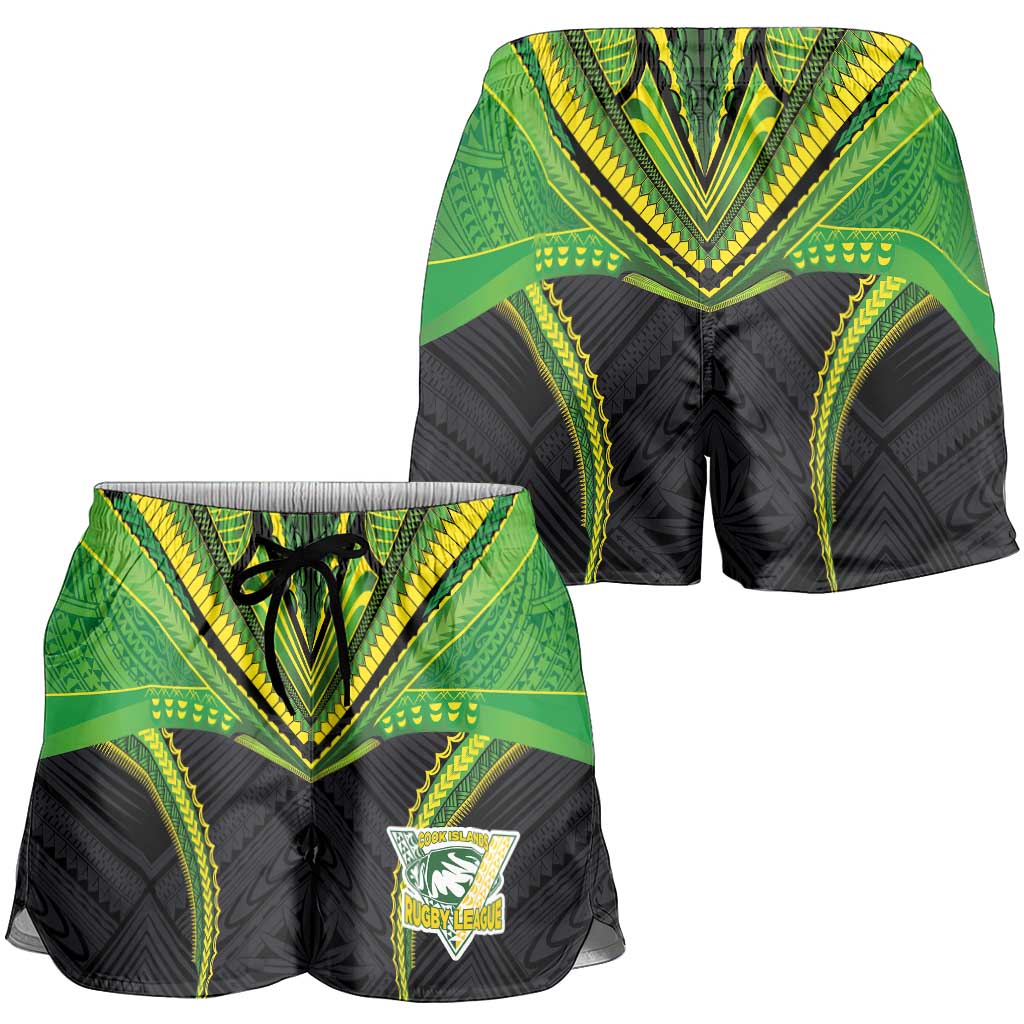 Custom Cook Islands Rugby Shorts for Women Tatau Art Sport Style Black Color