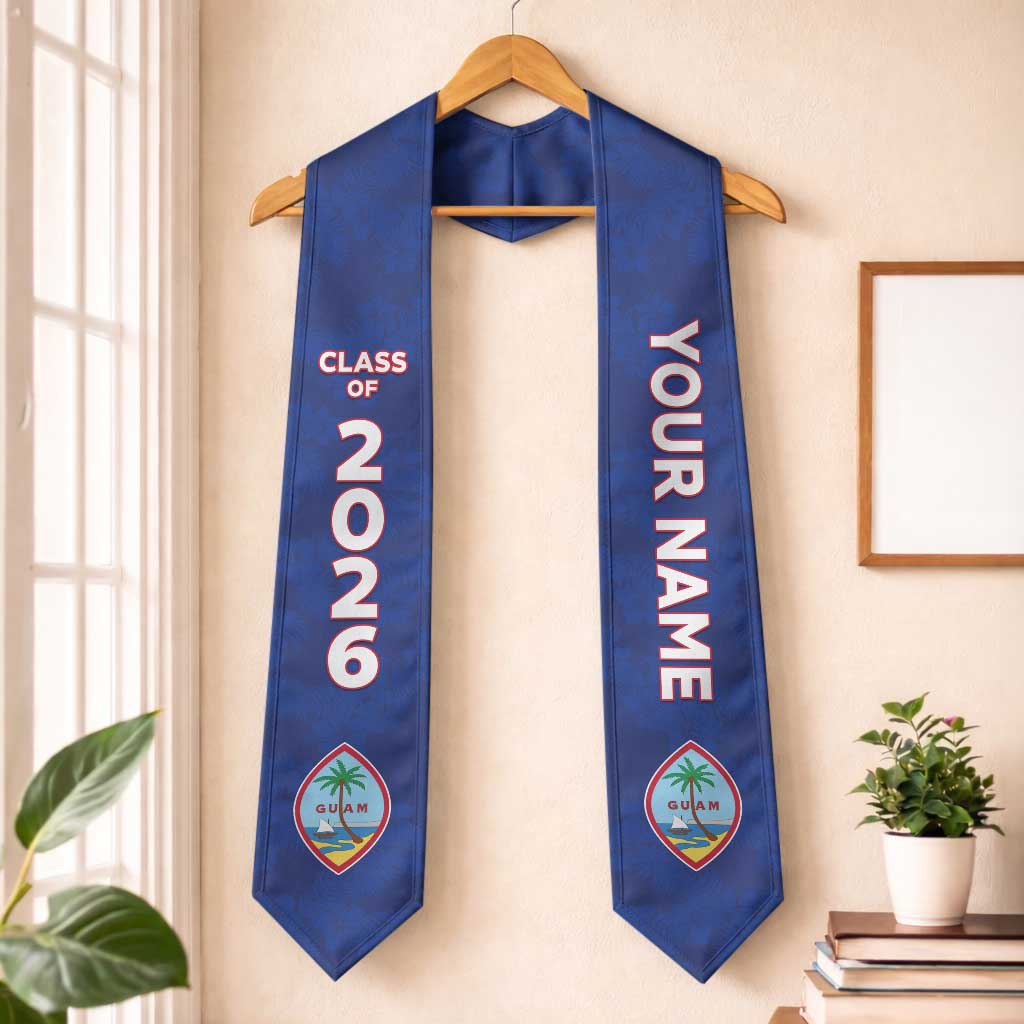 Custom Guam Graduation Stole Guaman Seal Blue Floral Design