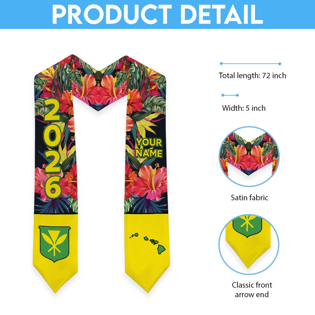 Custom Hawaii Graduation Stole Tropical Flowers