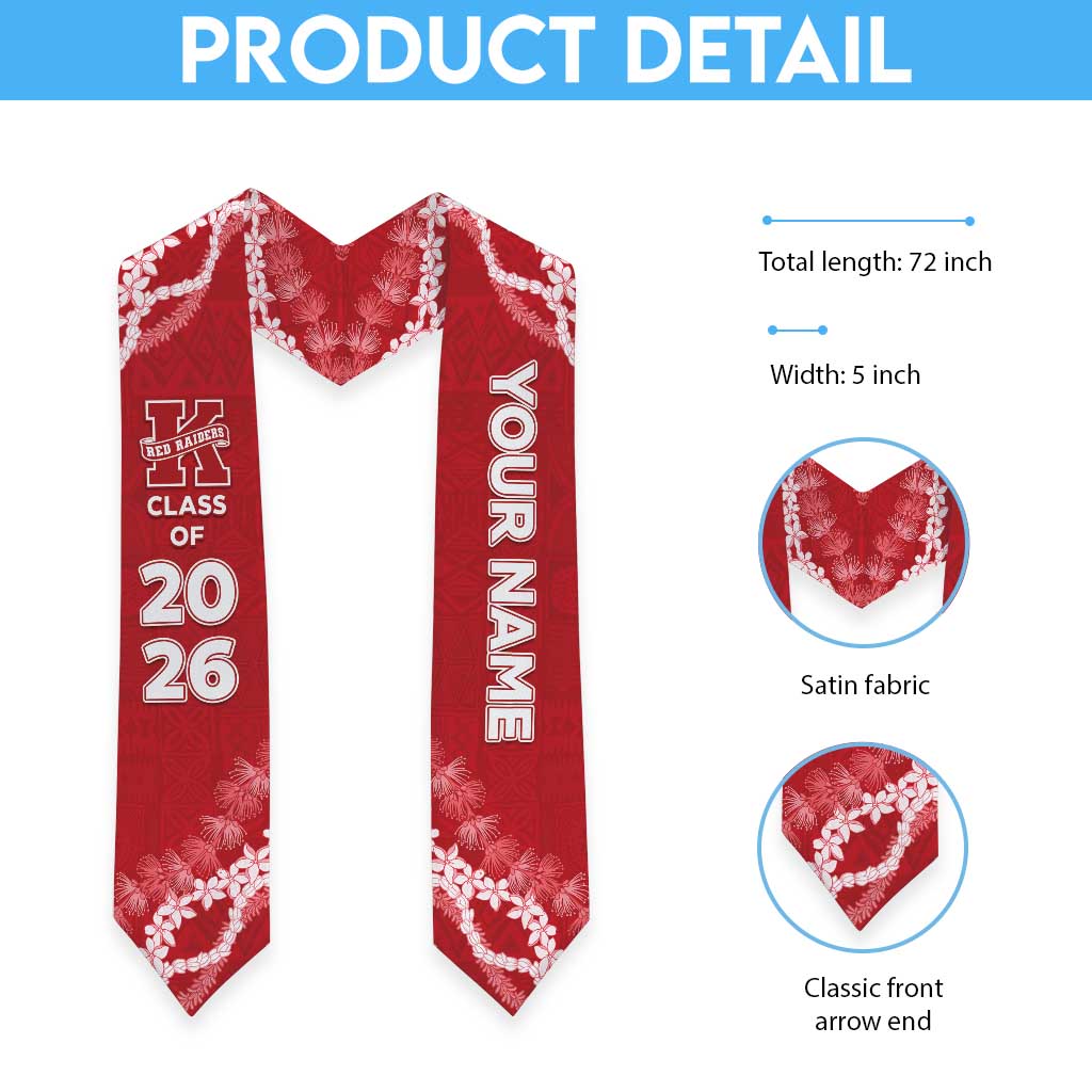 Custom Hawaii Kauai High School Graduation Stole Tapa Pattern With Leis