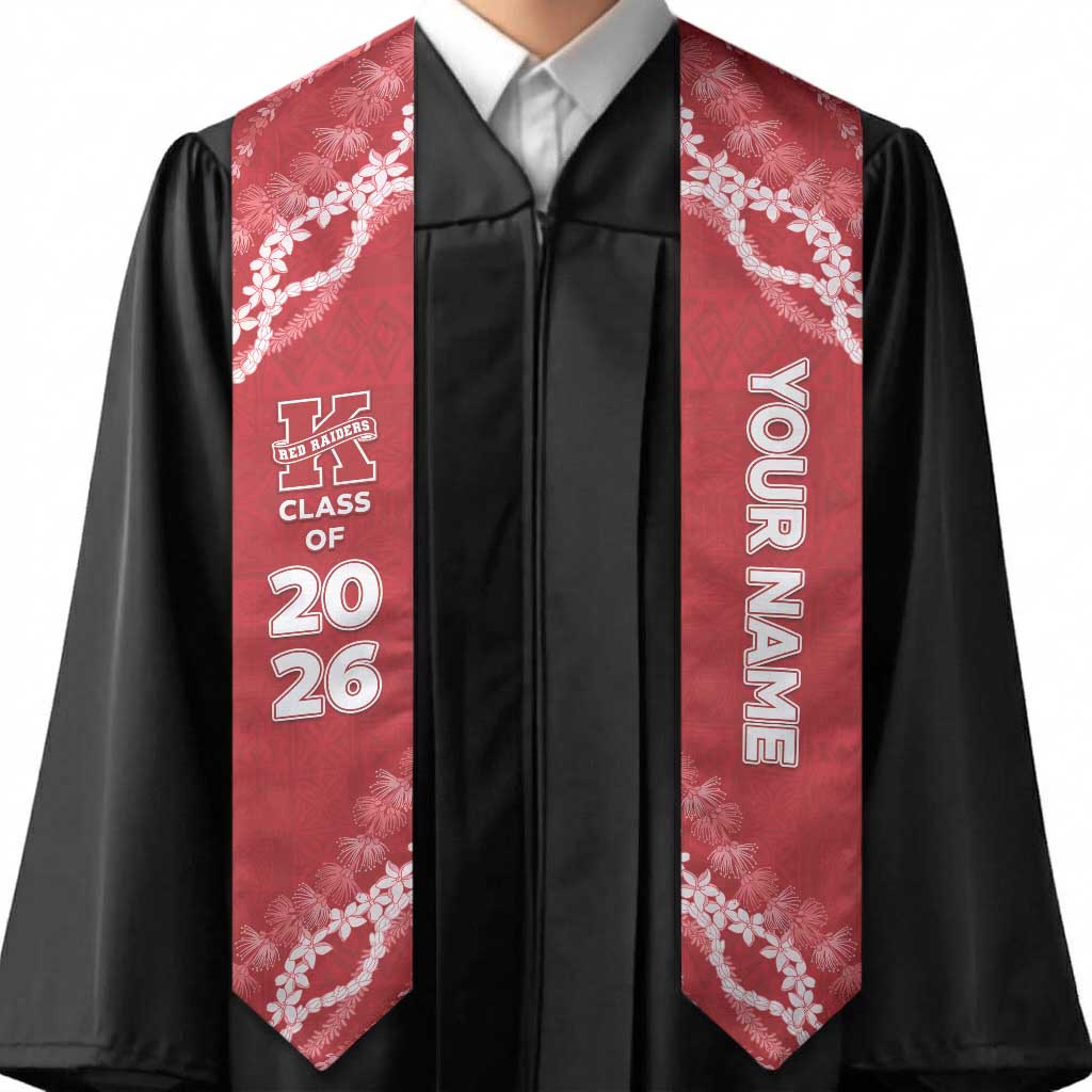 Custom Hawaii Kauai High School Graduation Stole Tapa Pattern With Leis