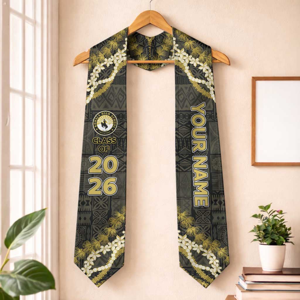 Custom Hawaii Kohala High School Graduation Stole Tapa Pattern With Leis