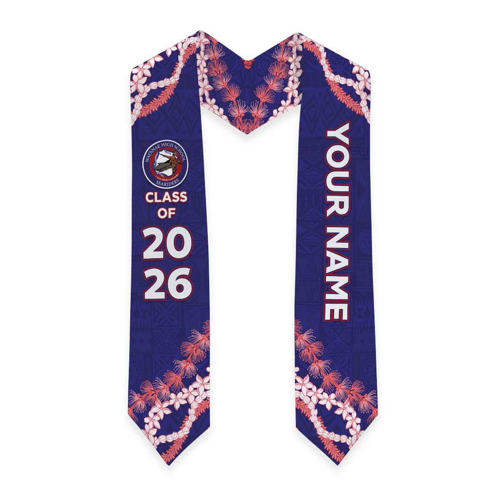 Custom Hawaii Waianae High School Graduation Stole Tapa Pattern With Leis
