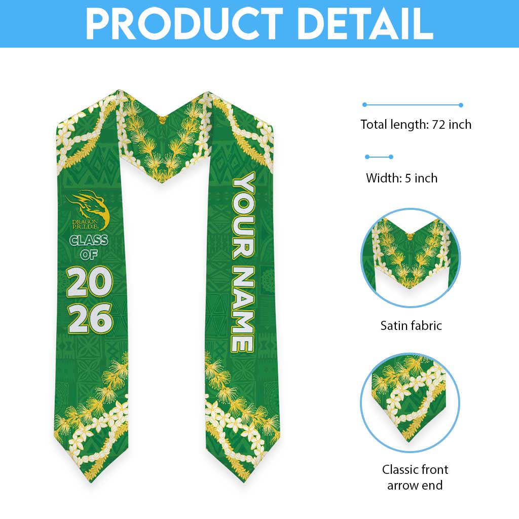 Custom Honokaa High And Intermediate School Graduation Stole Tapa Pattern With Leis
