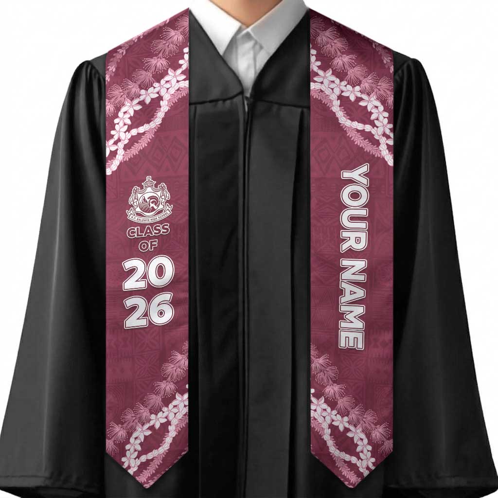 Custom H.P. Baldwin High School Graduation Stole Tapa Pattern With Leis
