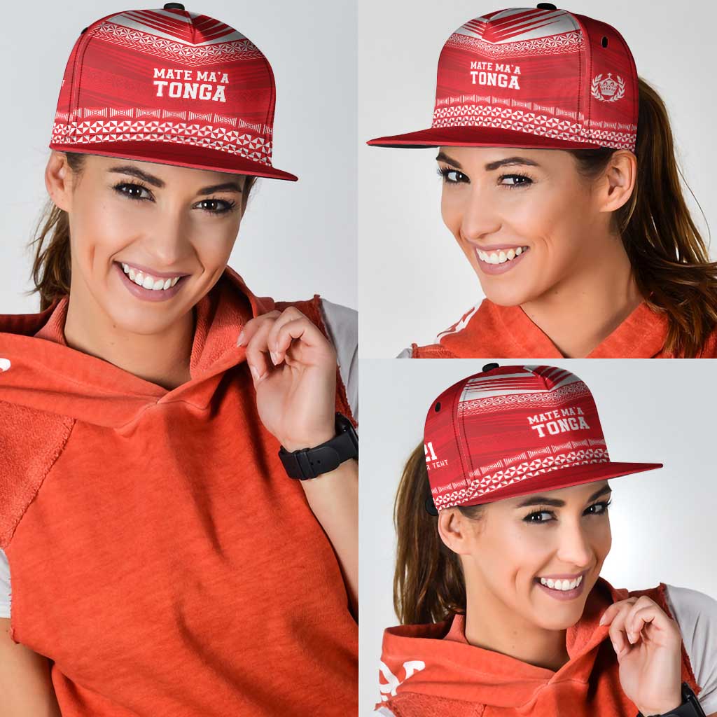 Custom Mate Ma'a Tonga Heritage Snapback Cap Pacific Tribal Rugby Red Edition - Polynesian Pride
