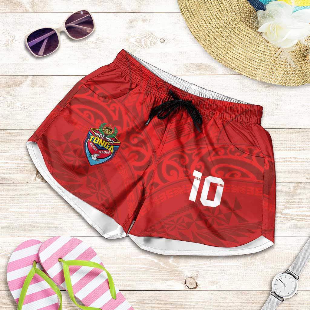 Custom Mate Ma'a Tonga Rugby Shorts for Women Ngatu Tribal Motifs Sporty Style - Polynesian Pride