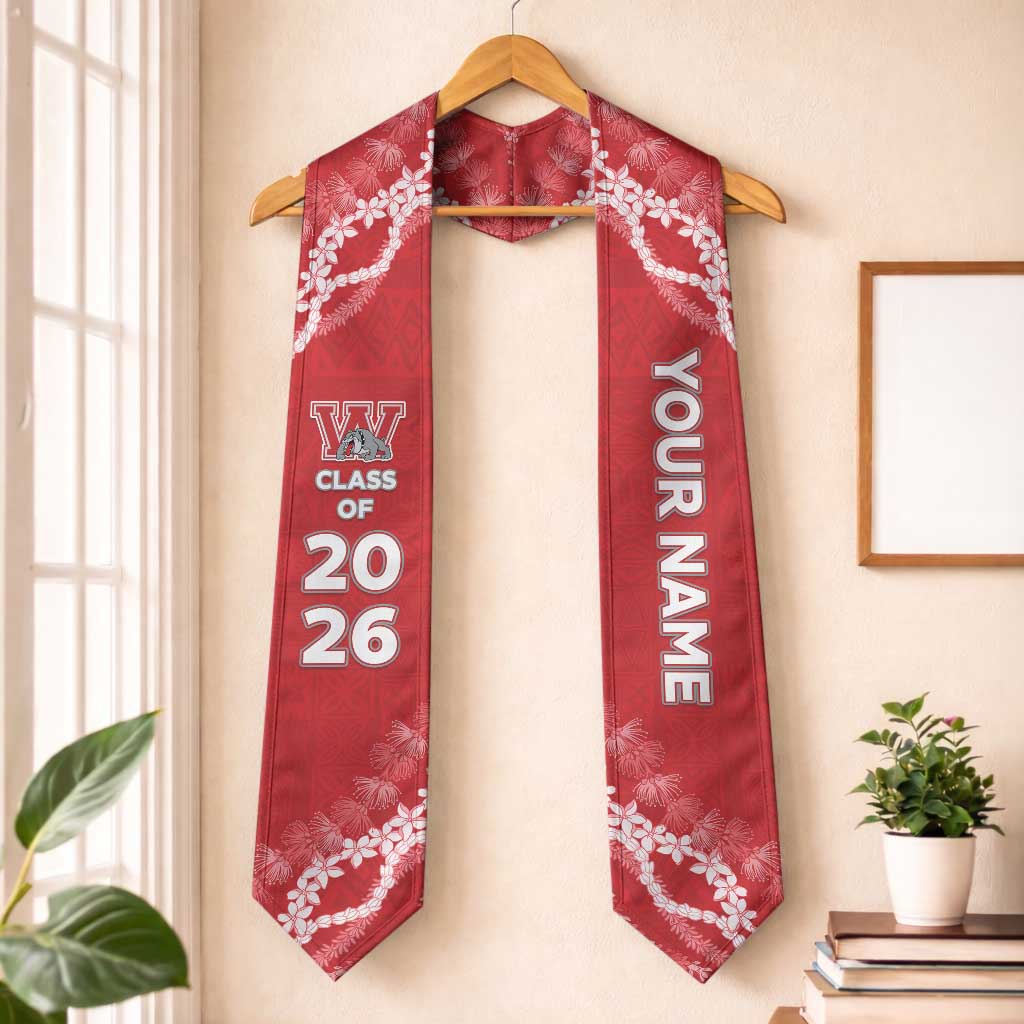 Custom Waialua High And Intermediate School Graduation Stole Tapa Pattern With Leis