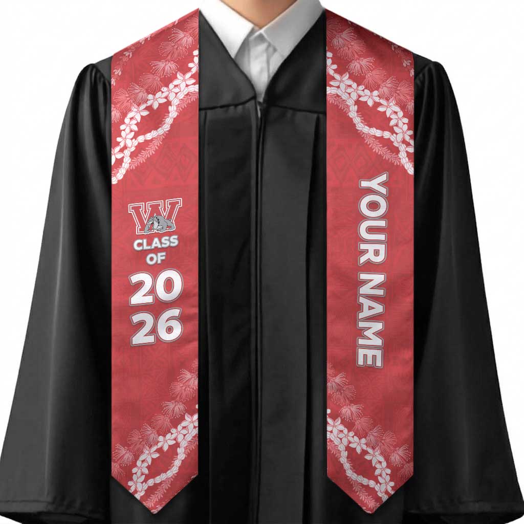 Custom Waialua High And Intermediate School Graduation Stole Tapa Pattern With Leis