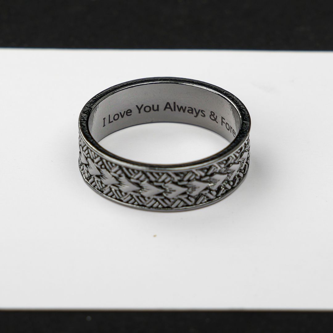 Polynesian Wedding Band, Samoan Arrow Pattern Ring, Custom Engraved Tribal Ring, Men's Island Style Ring, Cultural Jewelry Gift - Polynesian Pride