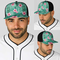 Cyan Hawaii Hibiscus With Tropical Flowers Motifs Baseball Net Cap LT14 - Polynesian Pride