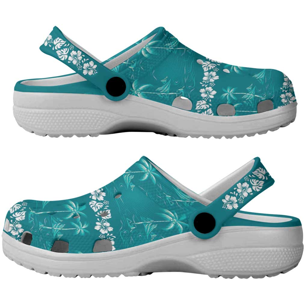 Cyan Hawaii Palm Tree Hibiscus Clogs Shoes Fantasy Summer Vibe LT01 - Polynesian Pride