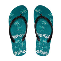 Cyan Hawaii Palm Tree Hibiscus Flip Flops Fantasy Summer Vibe