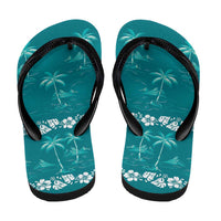 Cyan Hawaii Palm Tree Hibiscus Flip Flops Fantasy Summer Vibe