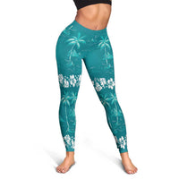 Cyan Hawaii Palm Tree Hibiscus Leggings Fantasy Summer Vibe LT01 - Polynesian Pride