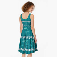 Cyan Hawaii Palm Tree Hibiscus Midi Dress Fantasy Summer Vibe LT01 - Polynesian Pride